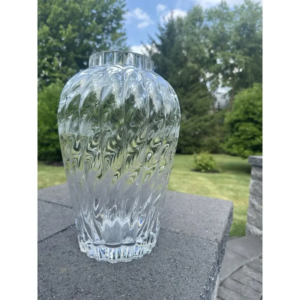 Vintage Tiffany & Co. 13 1/4” Oriental Flower Vase Clear Large Glass Optic Swirl